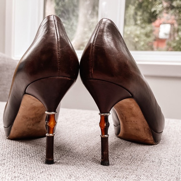Gucci platform chocolate stilettos with signature bamboo shaped heels size 36.5 - Picture 2 of 6